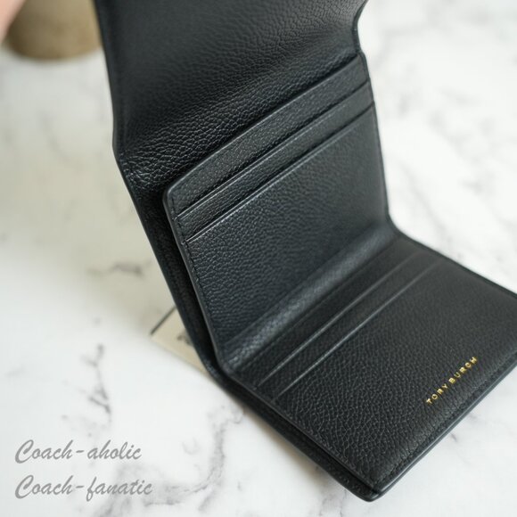 NWT Tory Burch Thea Black Pebbled Leather Tri-Fold Compact Wallet 169967 - Picture 7 of 8